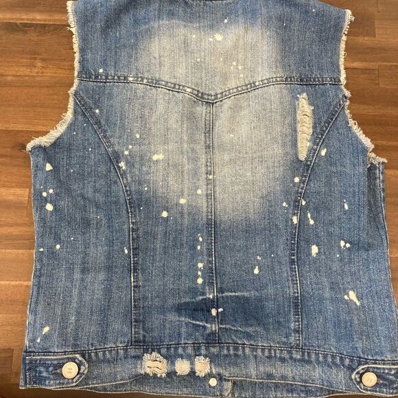 Highway Jean Vest with bleach pattern. Size Large. - Picture 2 of 6